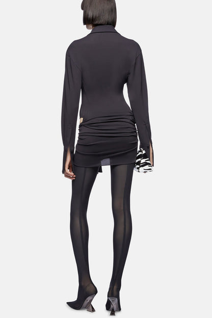 Dehaia Plunge Cutout Ruched Mini Dress - Black