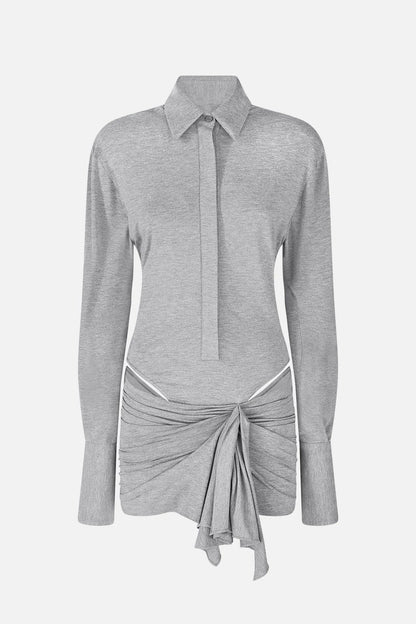 Dehaia Plunge Cutout Ruched Mini Dress - Grey