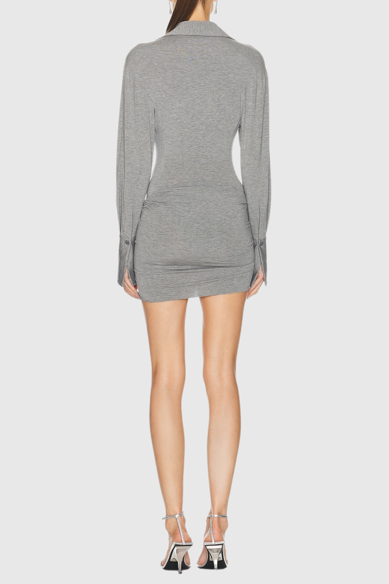 Dehaia Plunge Cutout Ruched Mini Dress - Grey