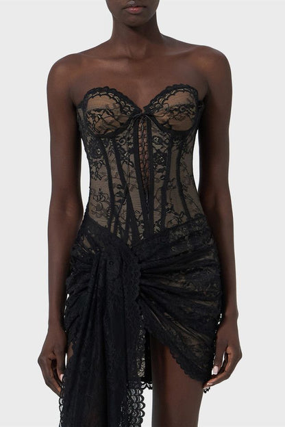 Delgado Lace Corset Strapless Mini Dress