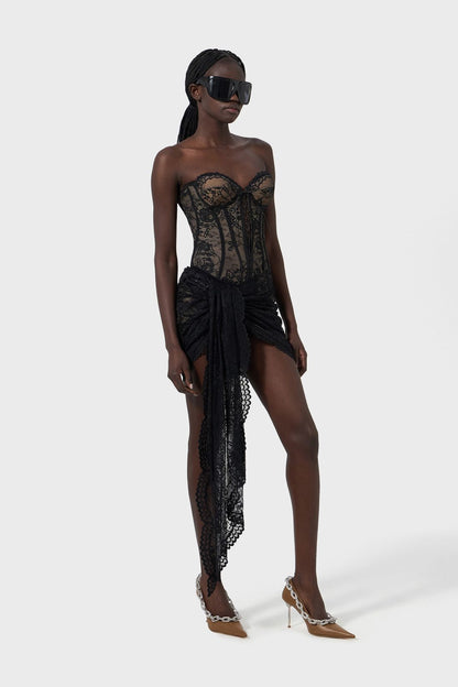 Delgado Lace Corset Strapless Mini Dress