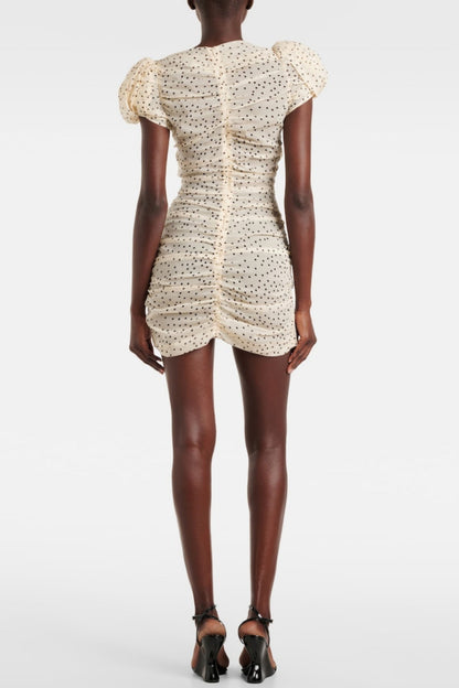 Eadlla Ruched Polka Dot Mini Dress