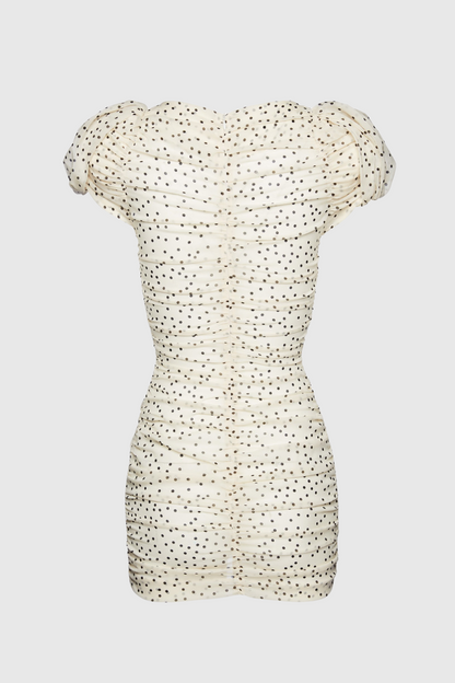 Eadlla Ruched Polka Dot Mini Dress