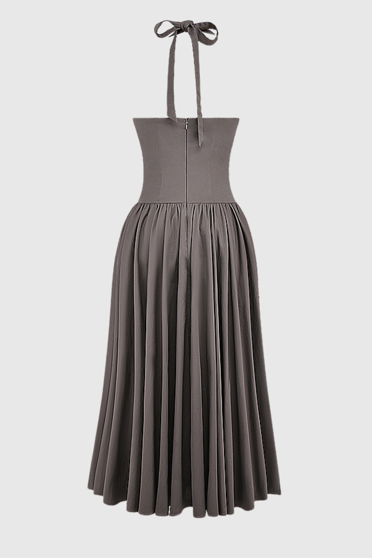 Ebrill Halter V-neck Ruched Midi Dress - Grey