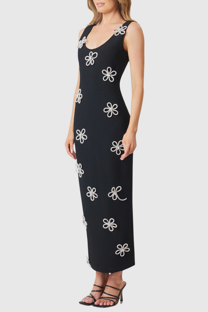 Edmark Flower Crystal Embellished Midi Bandage Dress