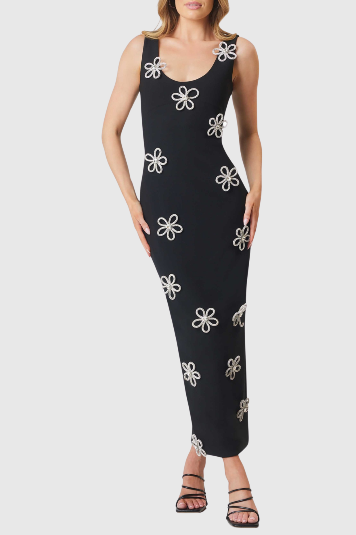 Edmark Flower Crystal Embellished Midi Bandage Dress