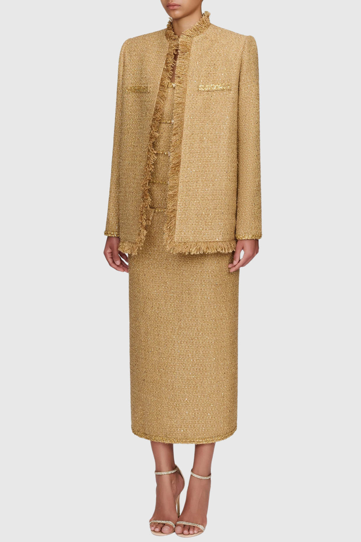 Elborno Gold Embellished Strapless Midi Dress