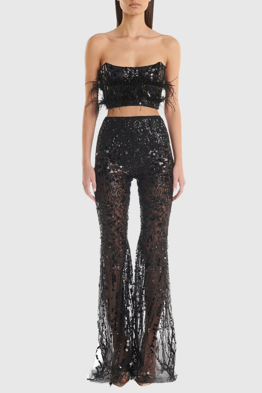 Eleri Feather Sequin Corset Two Piece Set