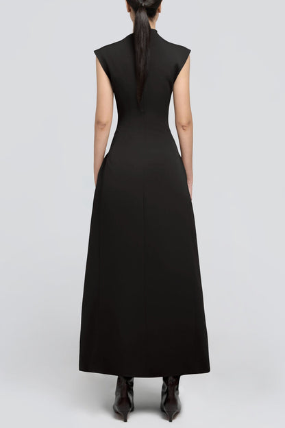 Eorkone Symmetric Drapes Flared Midi Dress - Black