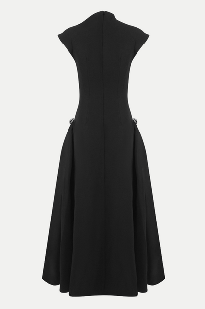 Eorkone Symmetric Drapes Flared Midi Dress - Black