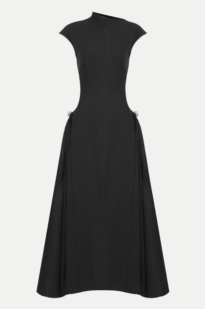 Eorkone Symmetric Drapes Flared Midi Dress - Black