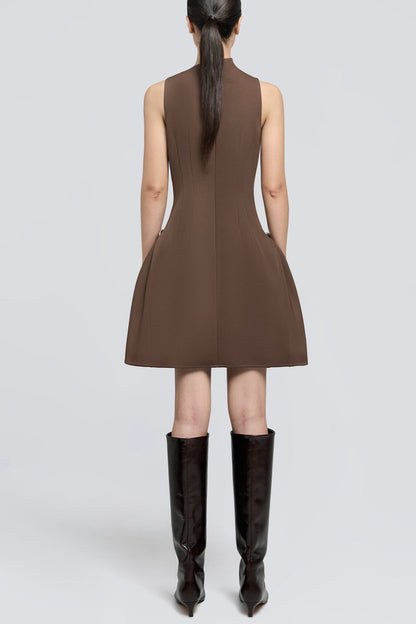 Eorkone Symmetric Draped Mini Dress - Brown