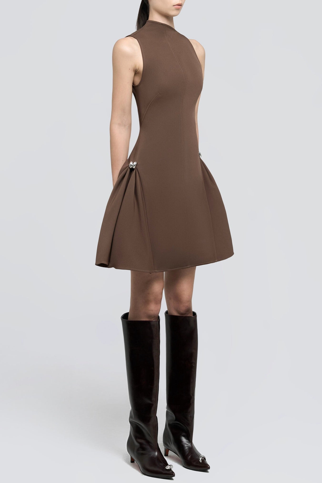 Eorkone Symmetric Draped Mini Dress - Brown