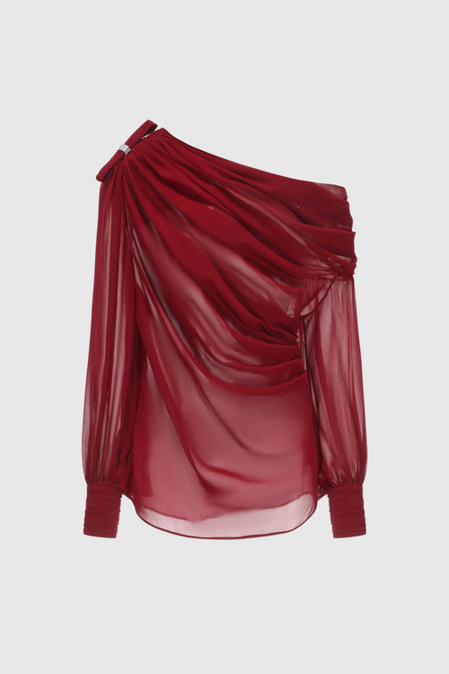 Ephai Ruched Chiffon Ruffle Two Piece Set - Red