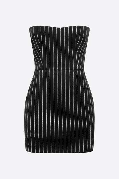 Erlina Crystal Pinstripe Strapless Mini Dress