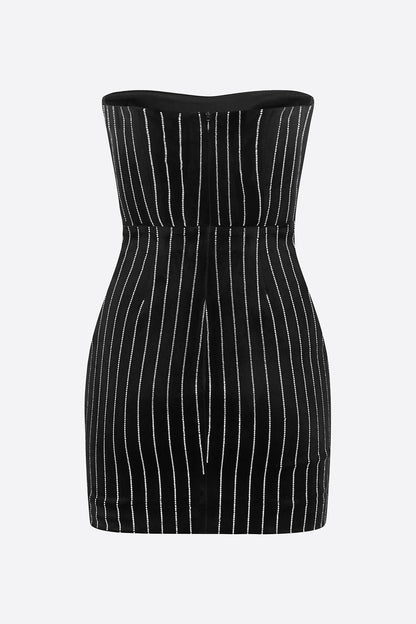 Erlina Crystal Pinstripe Strapless Mini Dress