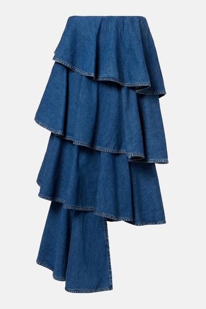 Eryx Spiral Tiered Denim Midi skirt
