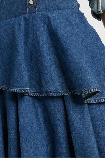 Eryx Spiral Tiered Denim Midi skirt