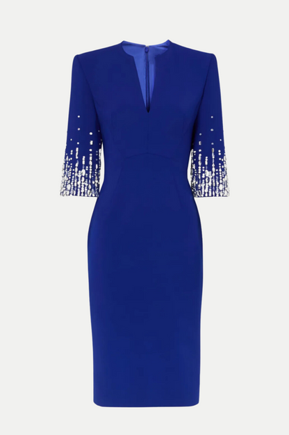 Fulia Diamante Embellished Midi Dress - Blue