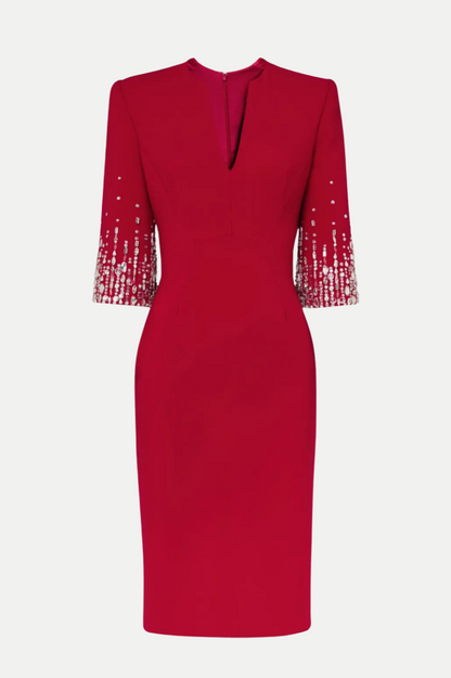 Fulia Diamante Embellished Midi Dress - Red