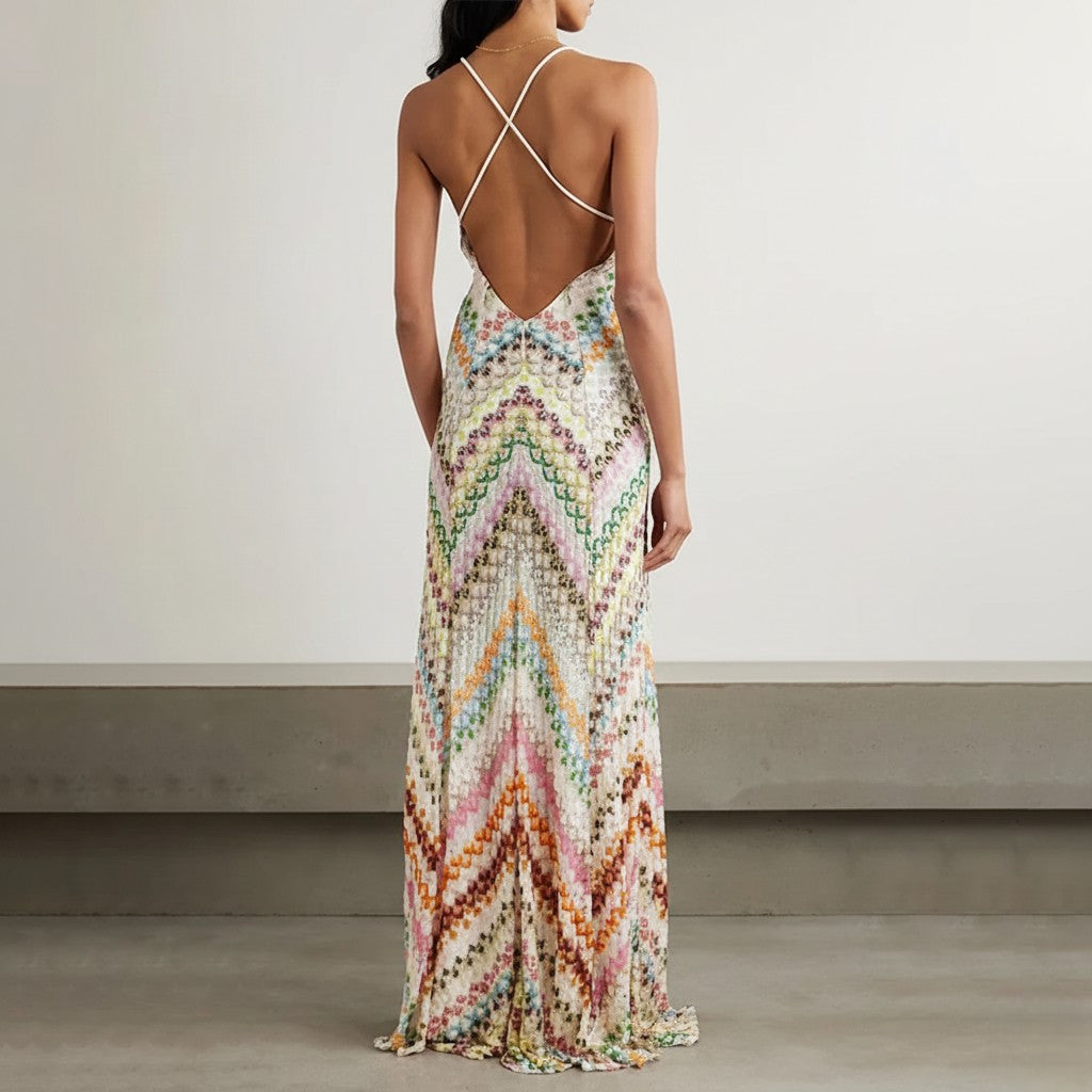 Solange Sunset Striped Backless Maxi Dress