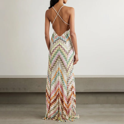 Solange Sunset Striped Backless Maxi Dress