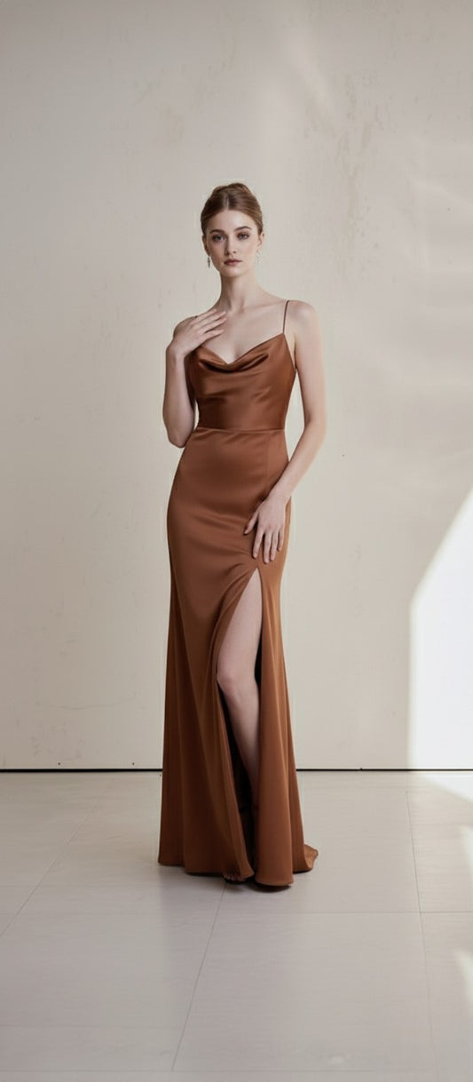Silk Backless Slit  Dress