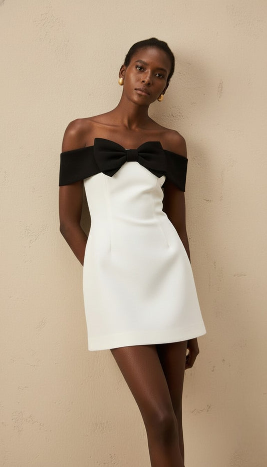 Ariana Bow-Splice Off-Shoulder Mini Dress