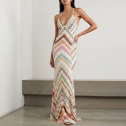 Solange Sunset Striped Backless Maxi Dress