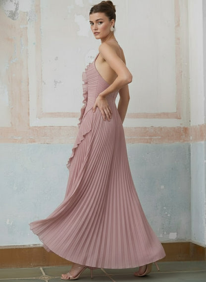 Ruffled Halter Chiffon Maxi Dress