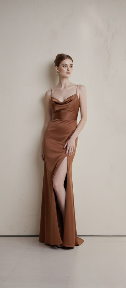 Silk Backless Slit  Dress