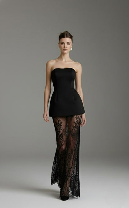 Elegant Lace Strapless Maxi Set