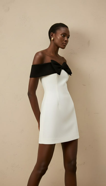 Ariana Bow-Splice Off-Shoulder Mini Dress