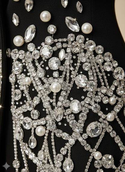 Noir Spliced Crystal Mini Dress