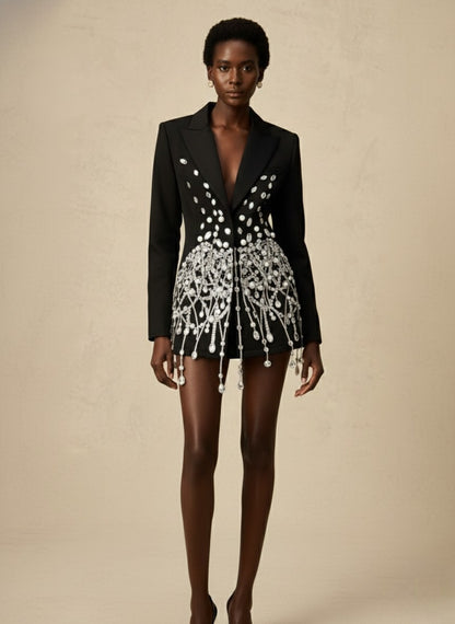 Noir Spliced Crystal Mini Dress