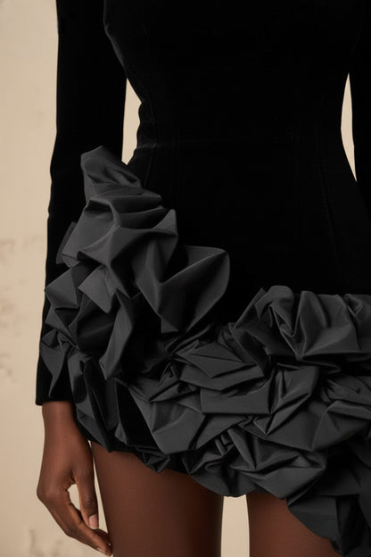 Structured Velvet & 3D Rosette Mini Dress