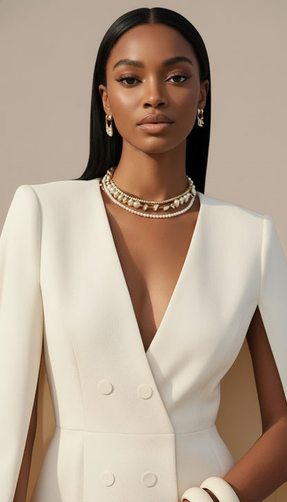 Cape Blazer V-Neck Mini Dress