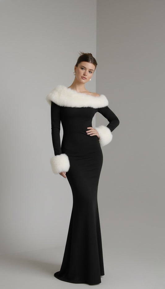 Evelyn Winter Faux-Fur Patchwork Maxi Dress