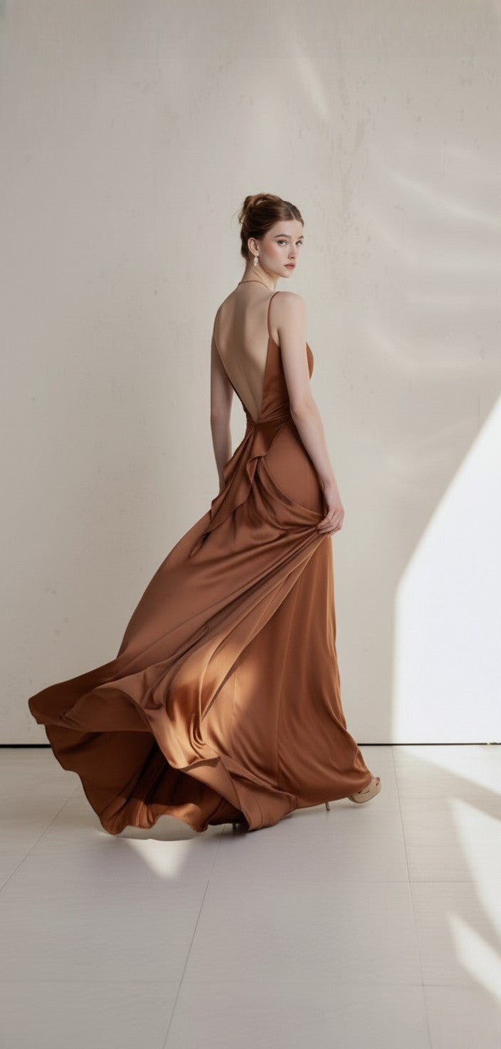 Silk Backless Slit  Dress