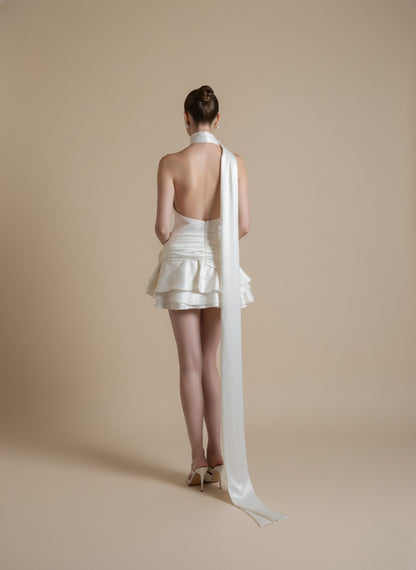 Satin Halter Backless Floral Mini Dress