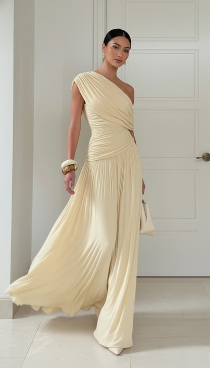 One-Shoulder Ruched Draped Maxi Dress