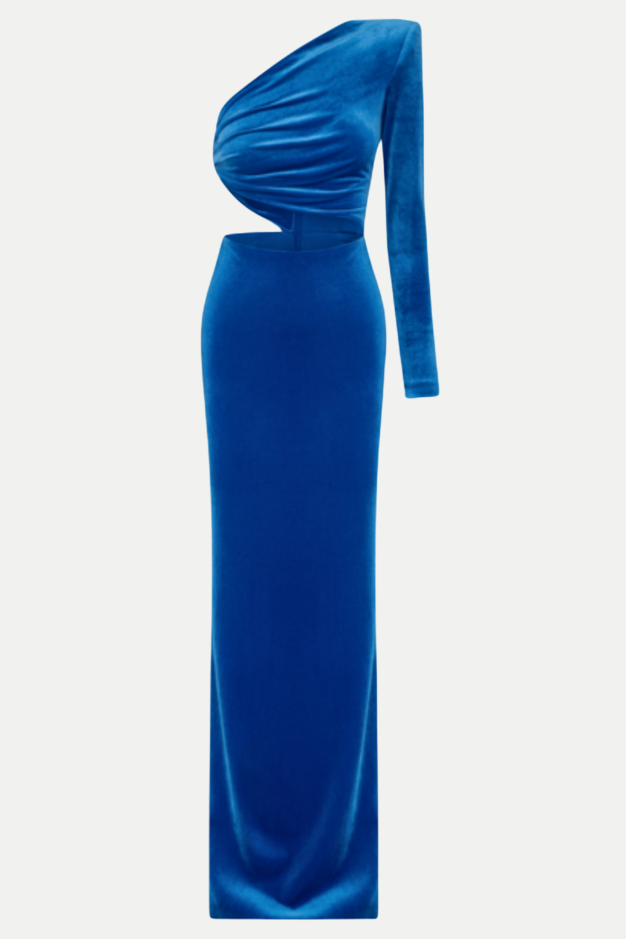 Gianni One Shoulder Velvet Cutout Maxi Dress