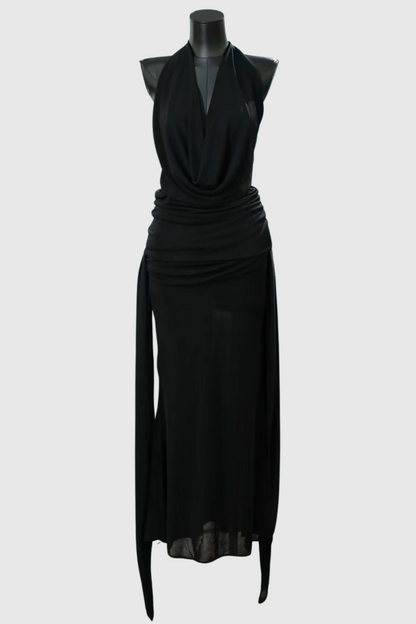 Grisha Halter Draped Backless Maxi Dress - Black