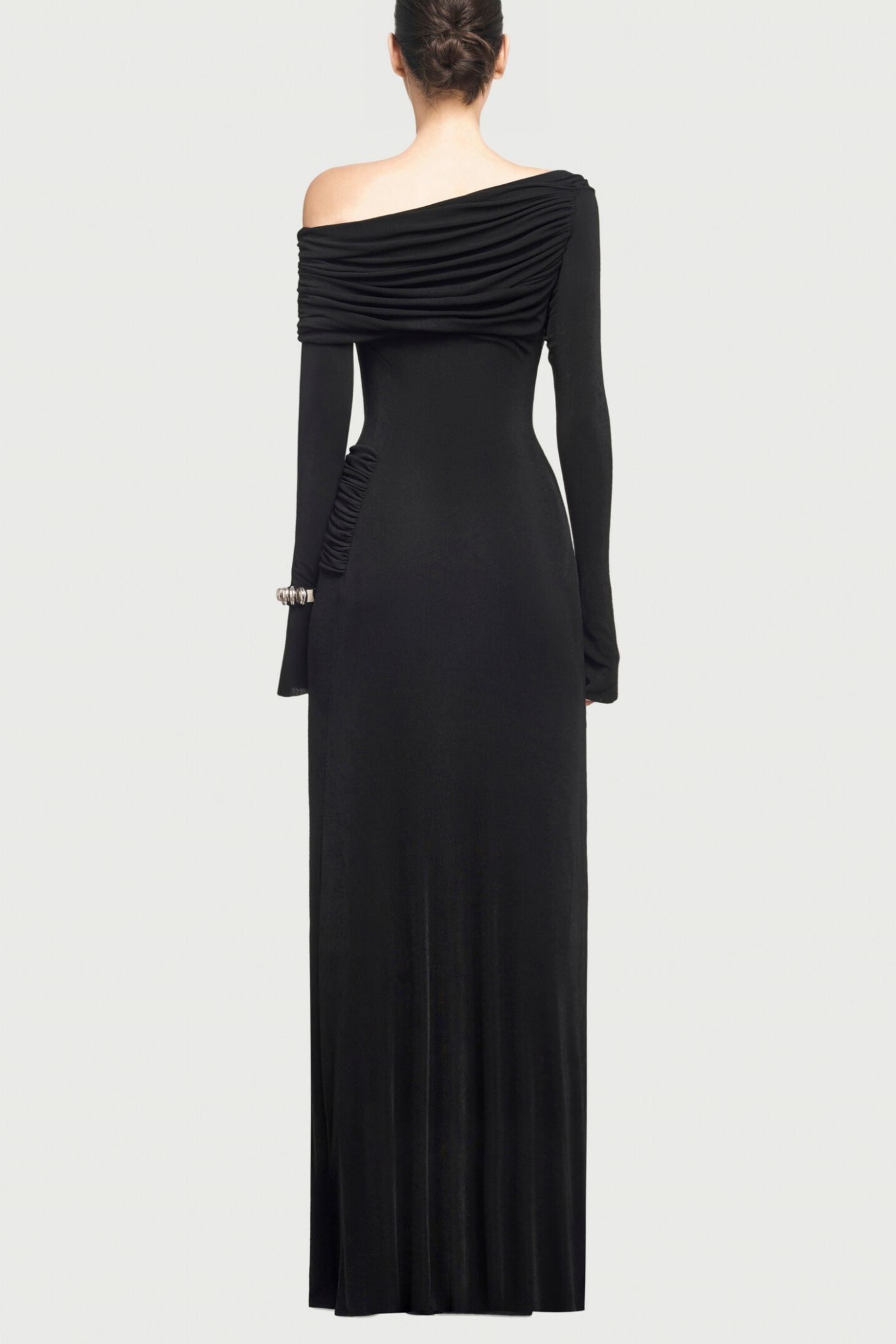 Gunnar Off Shoulder Asymmetric Ruched Maxi Dress - Black