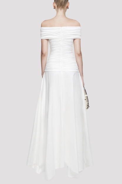 Harsian Off Shoulder Draped Maxi Dress - White
