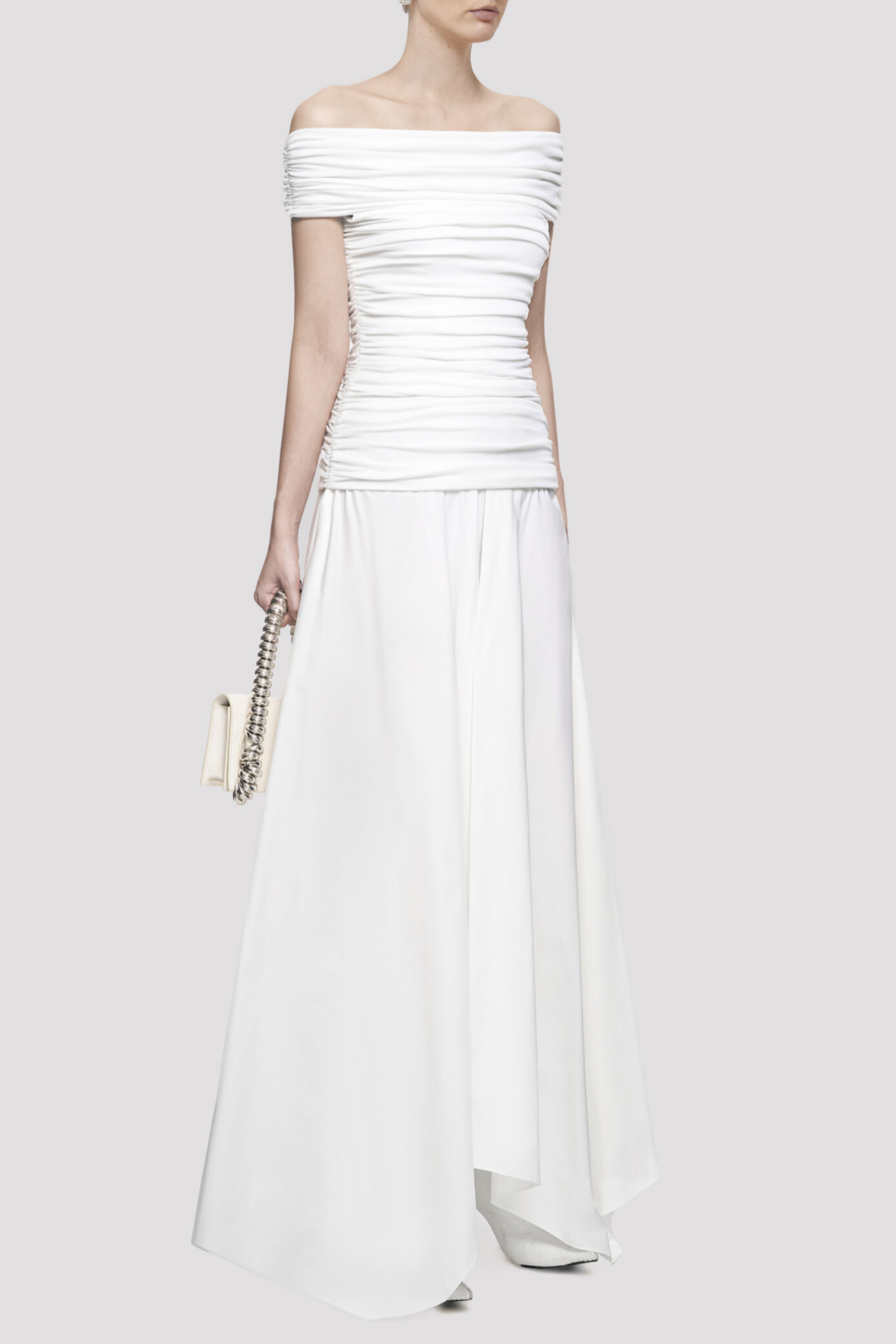 Harsian Off Shoulder Draped Maxi Dress - White