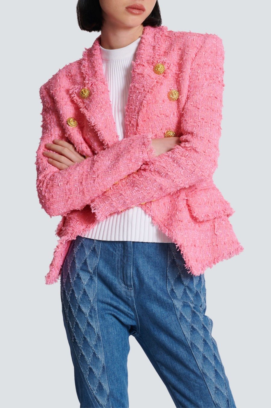 Hazel Gold Buttoned Tweed Jacket