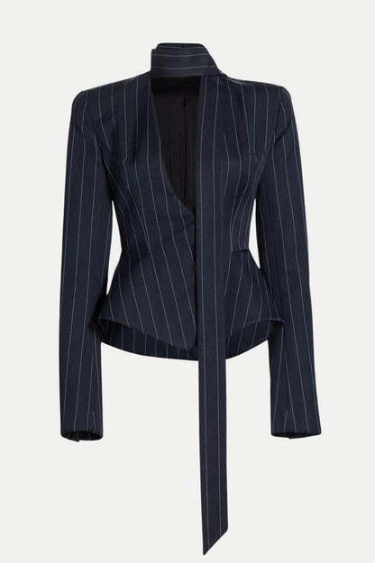 Hibyl Pinstripe Scarf Blazer