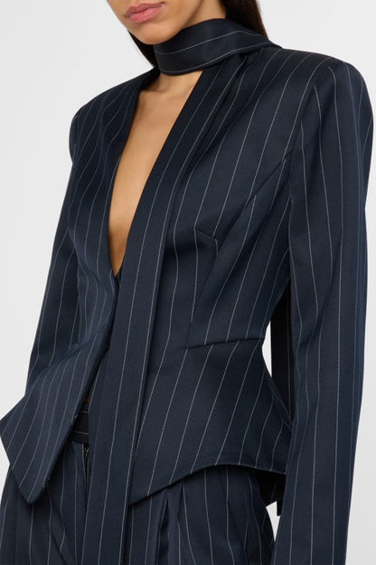 Hibyl Pinstripe Scarf Blazer