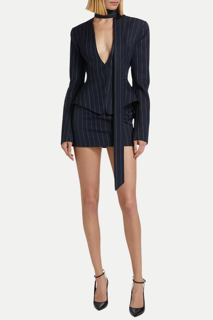 Hibyl Pinstripe Scarf Blazer